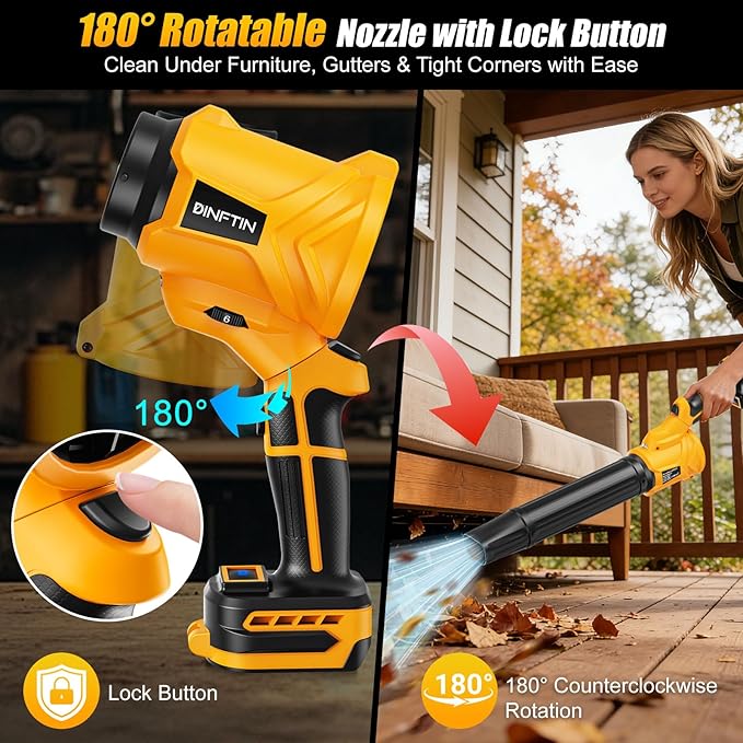 180° Rotatable Cordless Leaf Blower Compatible for DeWalt 20V Battery(Not Included) 90 MPH 6-Speed Handheld Blower with LED &amp Power Indicator Extended Nozzle for Lawn Garage Car Cleaning