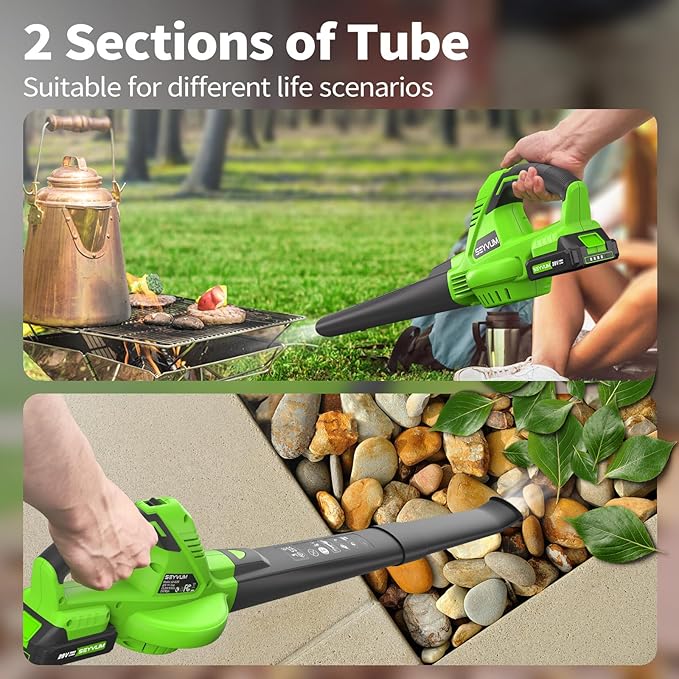 SEYVUM Leaf Blower 20V Cordless Blower with 2 x 2.0Ah Battery Electric Leaf Blowers for Lawn Care 320 CFM 150 MPH Battery Powered Leaf Blower for Patio Garden Cleaning Fast Charger Grass Green