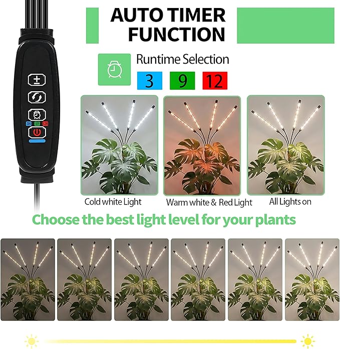 Grow Lights with Moss Pole for Indoor Plants Full Spectrum LED Plant Light with Auto 3/9/12H Timer Adjustable Height 15-54 Plant Lights Coco Coir Pole for Monstera Philodendron Climbing Plants