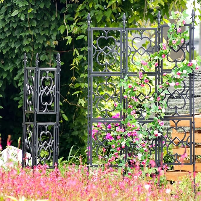 Garden Trellis Foldable Outdoor Climbing Plant Support Vertical Plant Support Stakes Freestanding Garden Panels for Rose Jasmine Clematis and Other Climbing Plants Black (Color : Black Size