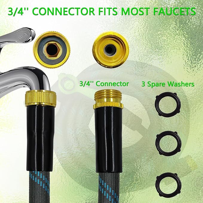 Garden Hose 50FT NON-EXPANDABLE Heavy-Duty Flexible &amp Lightweight Water Hose with 10-Function Nozzle No-Kink Leak-Proof Solid Fittings for Car RV Marine Camper Outdoor Yard Lawn