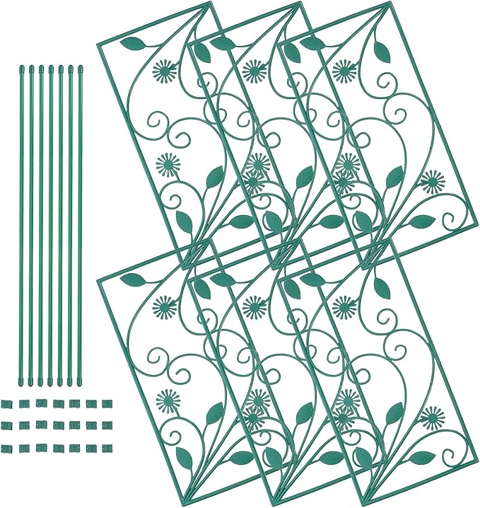 Kisangel Garden Trellis Climbing Plant Support Rack 114x45cm Outdoor Vine Frame with 7 Rods 6 Panels for Patio Garden Green Plant Stand