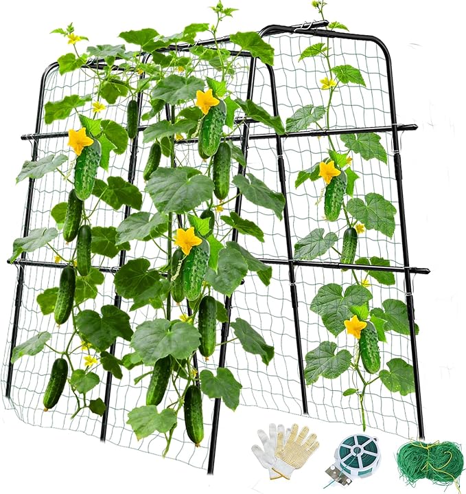 Cucumber Trellis for Raised Bed and Garden 47 H x 47 W U-Shaped Metal Garden Trellis for Climbing Plants with Nylon Netting Vegetable Support Frame