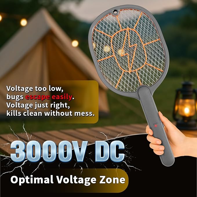 2-Pack Electric Fly Swatter – Battery Powered Mosquito &amp Bug Zapper Racket with Safe Mesh &amp Wall-Mount Design for Indoor and Outdoor Use (Black &amp Gray)