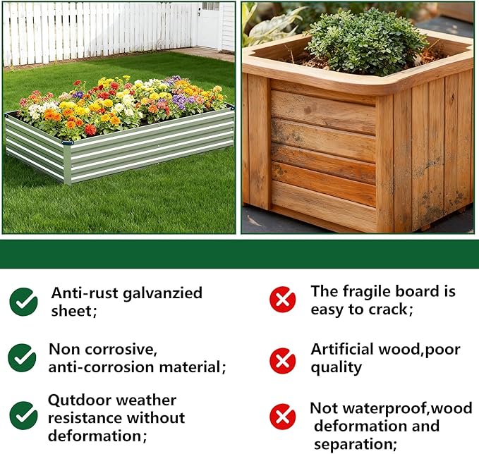 Vengarus 6x3x1FT (2 Pack) Galvanized Raised Garden Bed Kit Outdoor Metal Planter Box for Vegetables Rectangular Steel Container Easy Assembly (Silver)