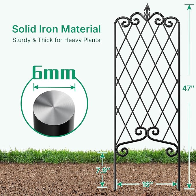 AMAGABELI GARDEN &amp HOME 4 Pack 47” x 16” Garden Trellis for Climbing Plants Outdoor Metal Garden Fencing Decorative Plant Trellis Vegetables and Rose Trellis for Ivy Cucumbers Black