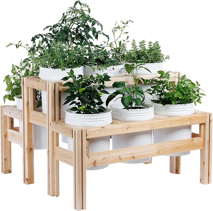 Greenes Fence Two-Tiers Nine Bucket Elevated Cedar Wood Garden Frame 43 in. x 43 in. x 30 in. - Made in USA with North American Cedar