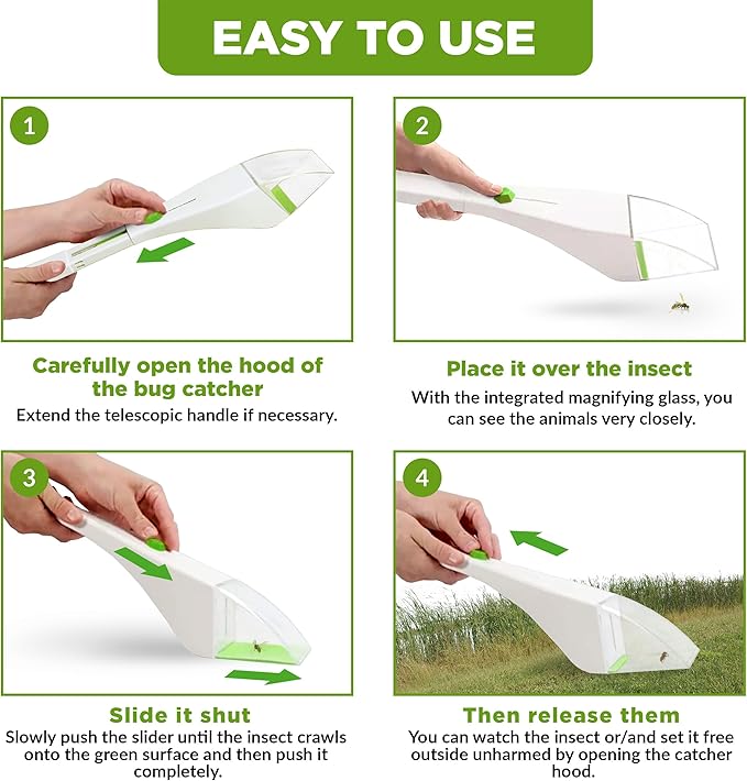 ISOTRONIC Insect Spider Catcher Trap for Bees Butterflies bumblebees Bugs Beetles with Magnifier and Extension Function