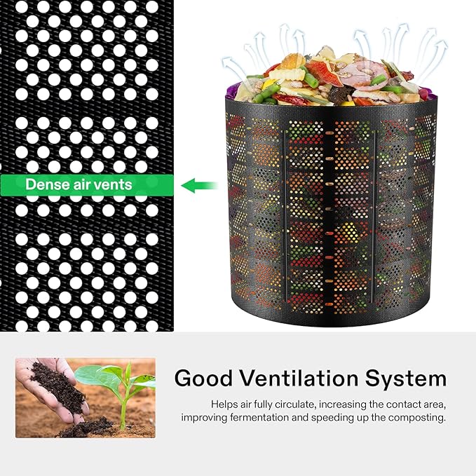 VIVOSUN 220 Gallon Outdoor Compost Bin Expandable Composter Easy to Setup &amp Large Capacity for Backyard Lawn (Black with Gloves) (Pack of 2)