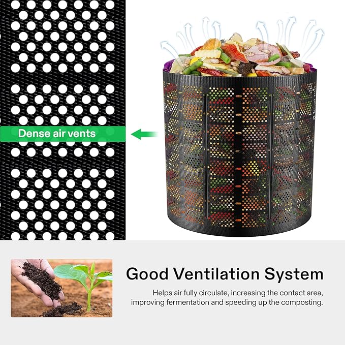 VIVOSUN 500 Gallon Outdoor Compost Bin Expandable Composter Easy to Setup &amp Large Capacity for Backyard Lawn (Black with Gloves)