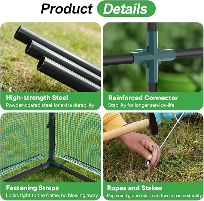 NEWBULIG Walk-in Greenhouse 56.3x56.3x76.7 Outdoor Portable Greenhouse Kit with Thick PE Cover &amp Roll-Up Zipper Door Sturdy Steel Frame with Window for Backyard Patio Garden Green