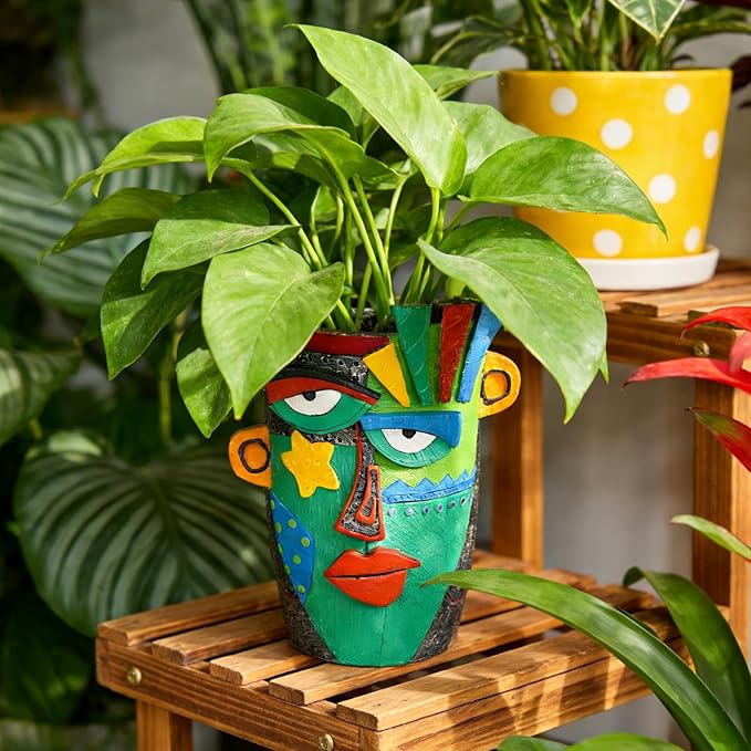 Unique Flower Pots - Abstract Picasso Face Plant Pots Funky Planters with Drainage for Indoor Plants Cool Head Planter for Outdoor Garden &amp Home Decor