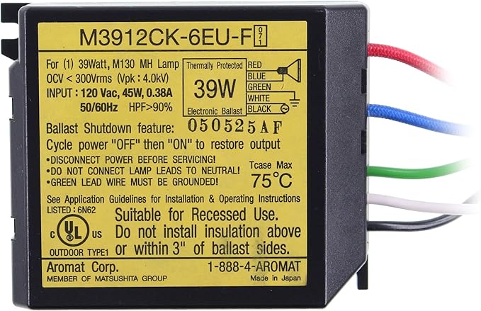 Aromat M3912CK-6EU-F Electronic Metal Halide Ballast MH 39W M130 120V