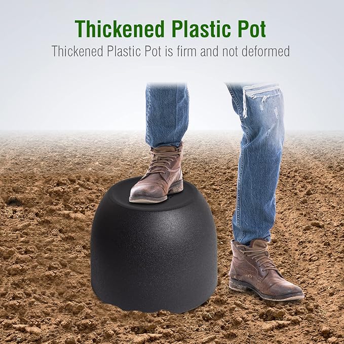 12/10/9 Large Modern Plant Pots Plastic Planters with Drainage Holes and Saucers for Indoor Outdoor Plants Flowers Black