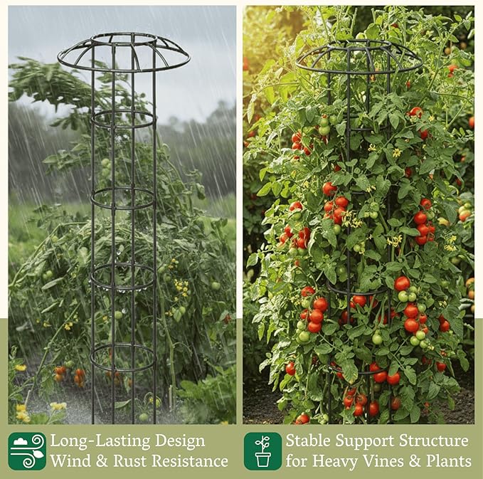 Garden Obelisk Trellis for Climbing Plants Outdoor | 64 Inch Mushroom Top Trellis for Potted Plants Vines Roses Clematis | Rustproof Plastic Coated Metal Plant Support Indoor Outdoor for Vegetables