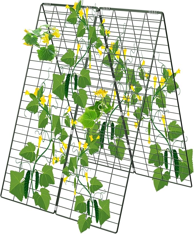 AGTEK 34 x 48 Foldable Cucumber Trellis with Garden Stakes and Zip Ties Plant Support A Frame Metal Trellis for Climbing Plants Cucumber Vegetable Flowers