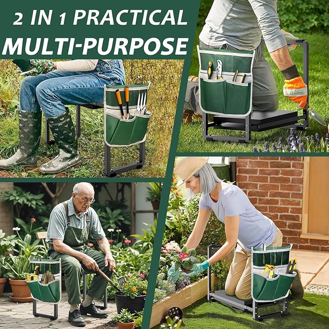 FLINTER Garden Kneeler and Seat 10.2 Wider Heavy Duty Thick Gardening Bench for Kneeling and Seat - Multifunctional Kneeler Bench Gardening Gifts for Women Seniors Grandparents Black