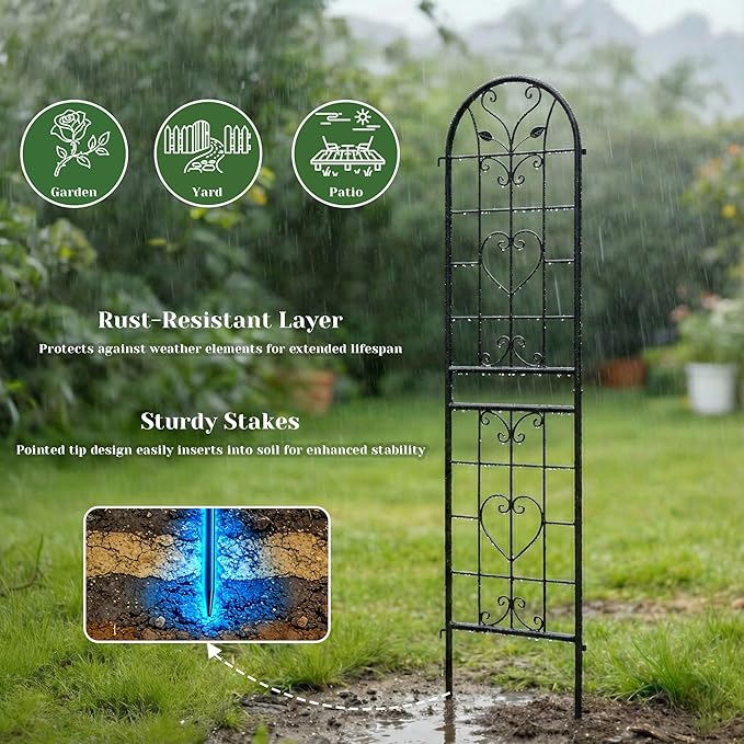 87x20 Inch Black Metal Garden Trellis Heavy Duty Outdoor Tall Plant Trellis for Climbing Rose Bush Clematis Jasmine Morning Glory Flowers &amp Vines 2 Pack
