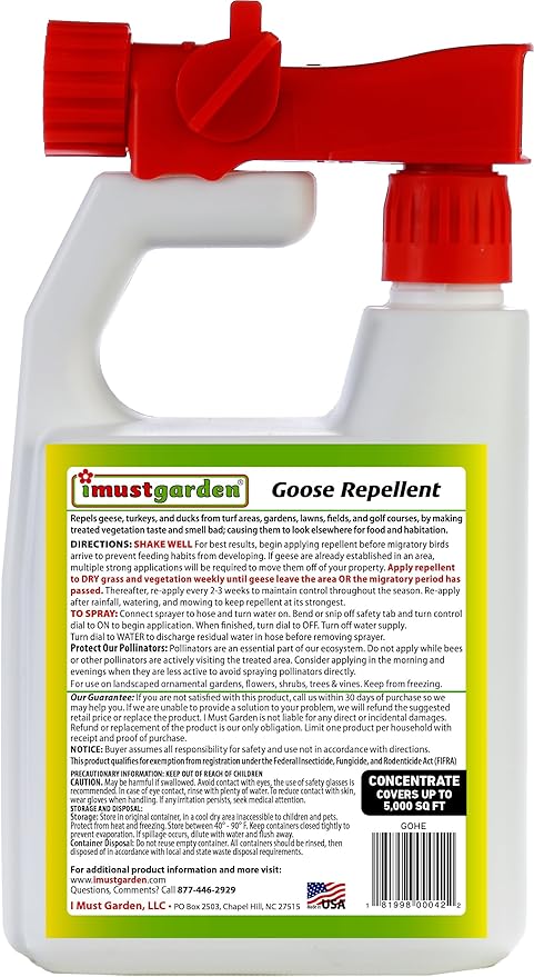 I Must Garden Goose Repellent Concentrate - 32oz Hose End Sprayer (Geese Turkey Ducks)