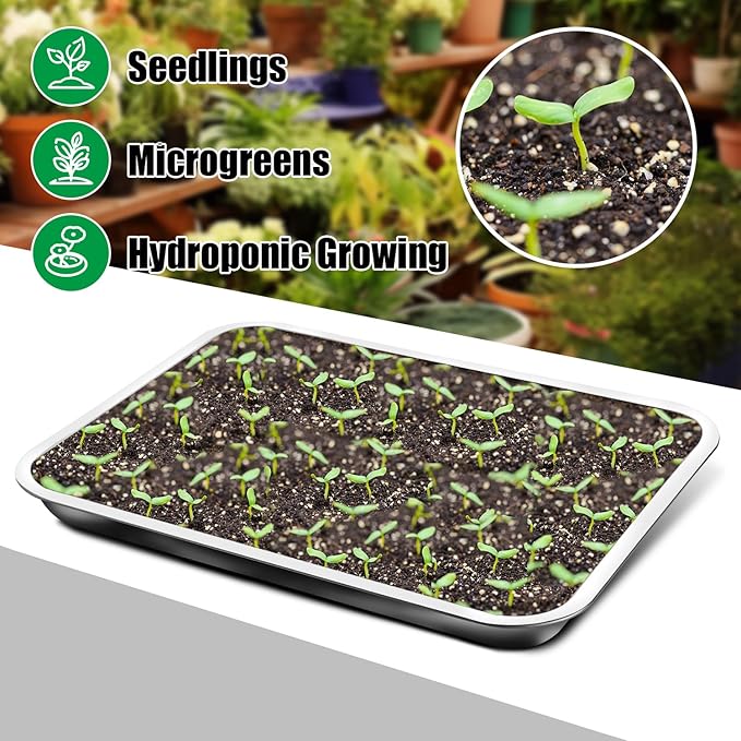 Stainless Steel Plant Trays 5 Pack Multi-Purpose Tray for Indoor Outdoor Plants Seed Starting Tray for Potted Plants(11.6 inch×15.2 inch 1.45 Height 5-Pack)