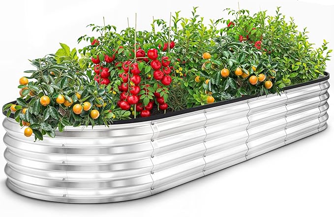 Utopia Home Galvanized Raised Garden Bed 6 by 2 by 1 feet Lightweight Planter Boxes Outdoor with Easy Assembly Large Garden Bed for Vegetables Fruits Flowers Silver