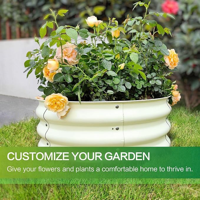GARDMAX 2 Pack 2x2x1FT Galvanized Round Raised Garden Bed Kit Metal Planter Boxes Outdoor with Easy Assembly Large Garden Bed for Vegetables Fruits Flower Herbs Milk White