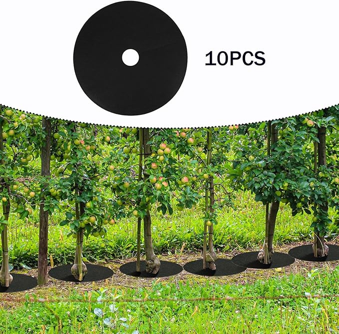 pistro 10 Pieces Tree Mulch Ring Weed Barrier Mat - Reusable Non Woven Fabric for Weeds Control Breathable Drainage Easy Install (24.41 Inch Diameter Black)