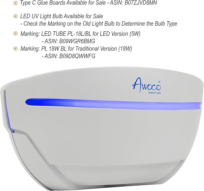 Awoco LED 5W 100V-240V Wall Mount Sconce Sticky Fly Trap Lamp XL 78” Extra Long Power Cord for Capturing Flying Insects Flies Mosquitoes and Moths (Fly Trap XL + 6 Glue Boards)