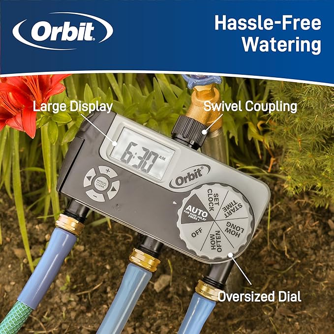 Orbit 56233D 3-Outlet Digital Watering Timer 3 valves Black and Gray