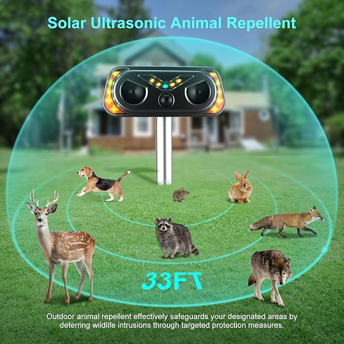 Solar Ultrasonic Animal Repellent Outdoor Cat Repellent Outdoor with Motion Detection Rabbit for Yard Garden Farm RabbitSquirrelDeerRaccoonSkunkRodent Deterrents Animal Repeller 1 Pack(black)
