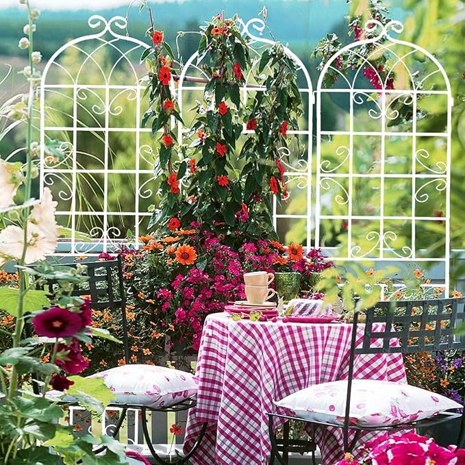 4 Pack Metal Garden Trellis 86.7 x 19.7 - Rustproof Climbing Plant Support for Outdoor Gardens(4 Pack-Cream White)