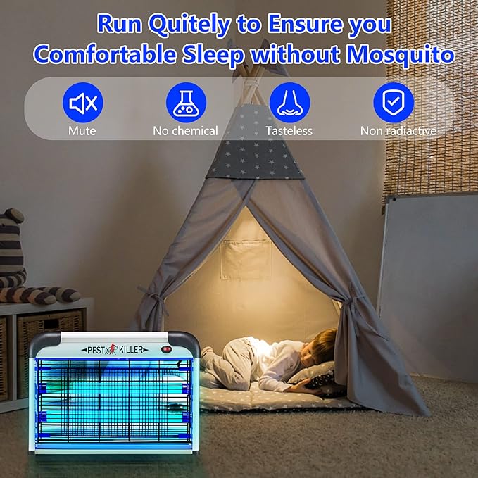Indoor Bug Zapper Plug-in Electric Mosquito Zapper Fly Killer Powerful 20W Flying Insect Mosquito Repellent Lamp Bug Light Trap Catcher for Gnat Fruit Fly Moth Pest Control w/ 2 Replacement Bulbs