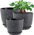 12/10/9 Large Modern Plant Pots Plastic Planters with Drainage Holes and Saucers for Indoor Outdoor Plants Flowers Black Speckles