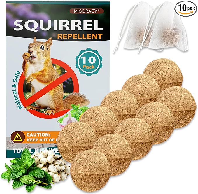 Squirrel Repellent Balls 10 Pack Natural Plant-Based Formula Long-Lasting Repel Skunk Chipmunk &amp Raccoon Mess-Free