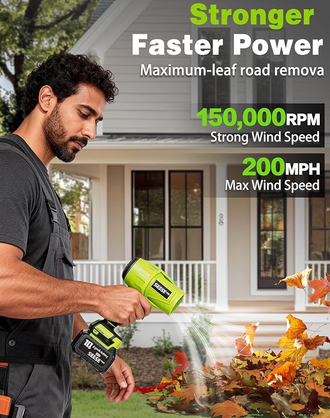 Turbo Jet Blower 1000g Thrust Cordless Leaf Blower Ultra-Light 1200 CFM 200 MPH Handheld Power Blower Long Runtime for Car Drying Porch Steps (1 * 15 Batteries Set)