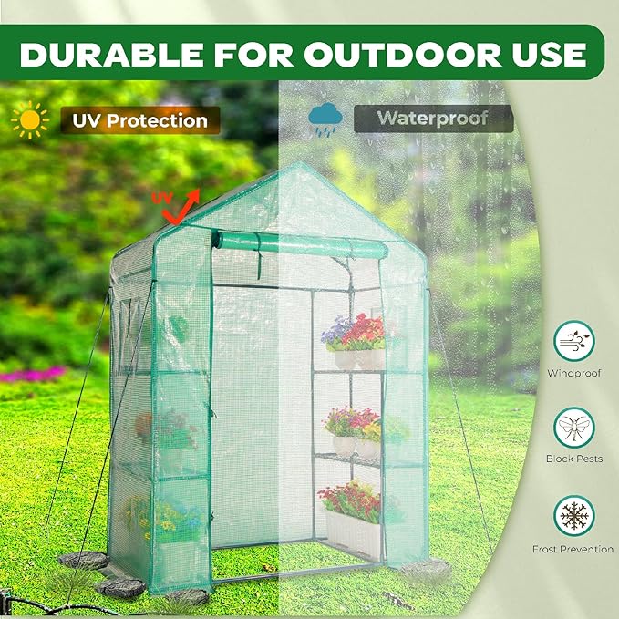IDZO Walk in Greenhouse Outdoor Greenhouse with Durable PE Cover &amp Sturdy Steel Frame for All Seasons Convenient Rollable Door Anchor &amp Rope Included for More Stable Stand Easy to Install