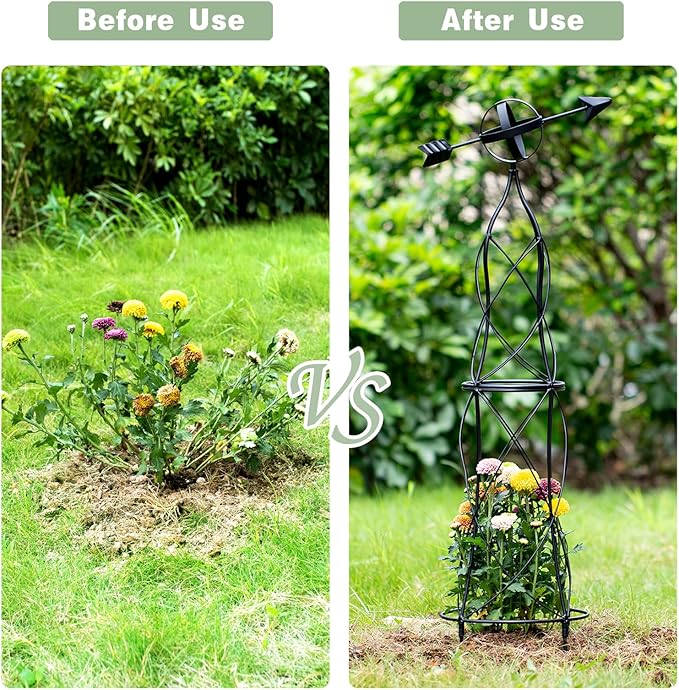 41-Inch Metal Obelisk Trellis – Elegant Garden Support for Climbing Plants Perfect for Outdoor Rose Bushes and Tall Vines Durable Metal Design with Arrow Top for Indoor and Outdoor Use