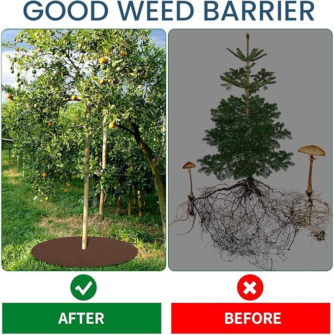 Shimeyao 16 Pcs 32.2 Inch Non Woven Tree Mulch Ring Round Tree Weed Barrier Mat Reusable Landscape Protector Base Barrier Fabric for Weed Root Protection (Coffee)