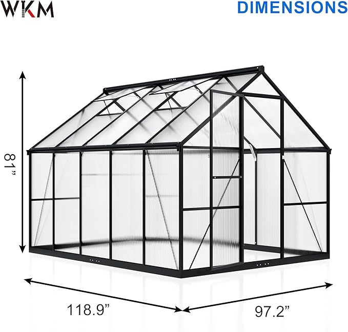 WKM 8x10 FT Greenhouse for Outdoors Quick-fit Structure Green House with Window for Ventilation Aluminum Greenhouses for Garden Backyard Black