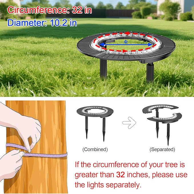 Solar Palm Tree Light Wireless Landscape Warm White Tree Ring Uplight Solar Powered12000 mAh &amp 32 LEDs Outdoor Yard Lighting 3000K Solar Powered Flood Lights for Large Tree Yard Garden