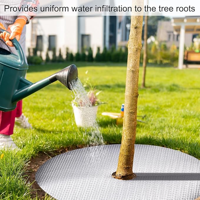 HARFINGTON 20pcs Tree Mulch Ring 16.5 Inch Non-Woven Round Tree Protector Weed Barrier Mat Plant Cover Rings for Weed Grass Control Root Protection Silver