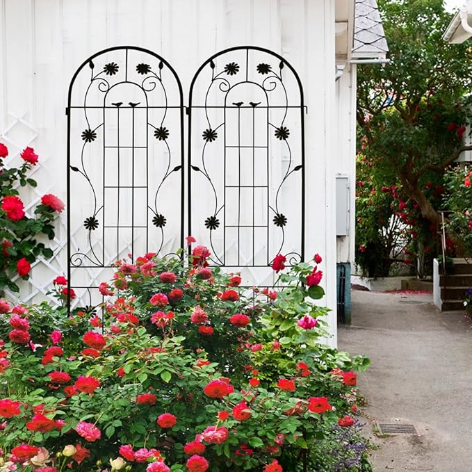 Metal Garden Trellis for Climbing Plants Vines Rose Rustproof Trellis for Outdoor Decor Garden Backyard Patio Outdoor Flower Support Easy Assembly 86.7 x 19.7 (Black 2 Pack)