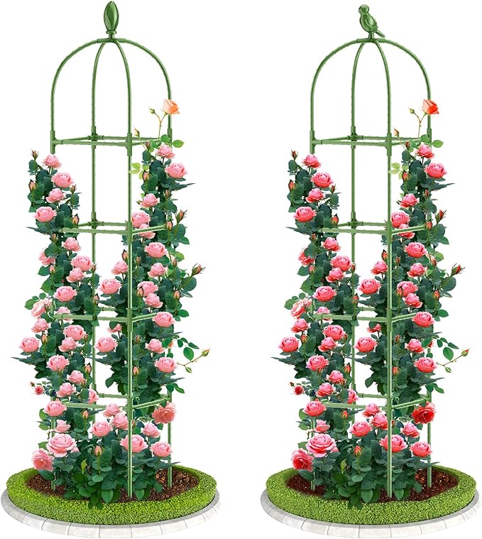 2 Pack Garden Obelisk Trellis 70IN Tall Plant Support for Climbing Vine Metal Covered Plastic Rustproof Heavy Duty Rose Trellis Indoor Outdoor (Green 70 * 11.8 * 11.8IN（H*W*L）)