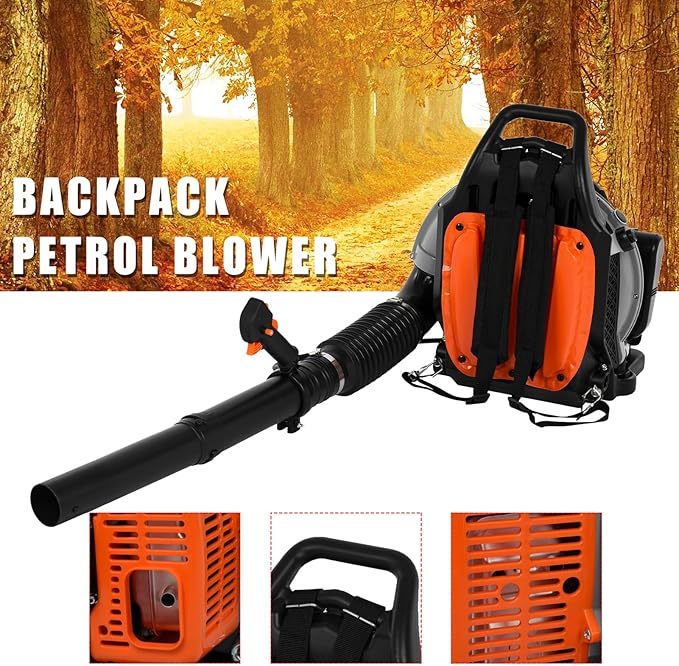 Backpack Blower 63CC 665 CFM 2-Stroke Gas Leaf Blower Snow Blower for Commercial Lawn Care Yard Debris &amp Snow Removal(EB650 Orange)