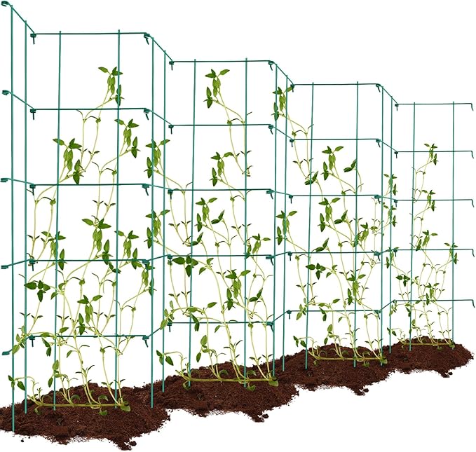 Dandat 8 Pack Green Expandable Garden Trellis for Climbing Plants Outdoor 11.9 W x 35.5 H Plant Support Large Sturdy Steel Pea Trellis for Cucumbers Peas Tomatoes and Other Vining Crops