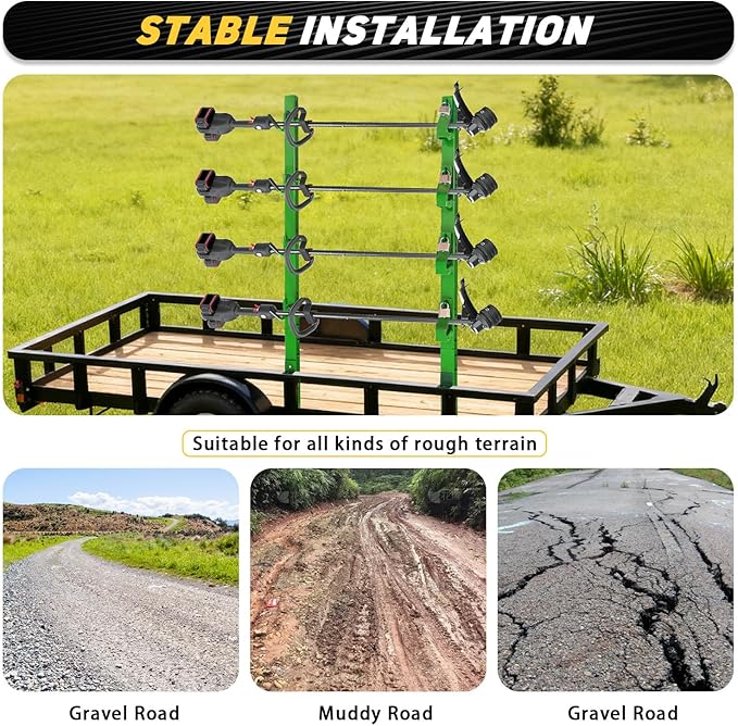 4 Place Trimmer Weed Eater Rack Fit for Open &amp Enclosed Trailer Walls Landscape Truck Weedeater Rack Holder Carrier with 4 Lock-Green