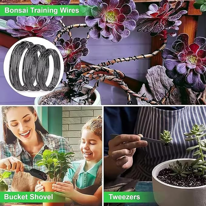 Bonsai Tool Kit High Carbon Steel Bonsai Tools Set Include Pruning Shears Scissors Trowel Rake PU Leather Bag and More Portable Garden Tool Set