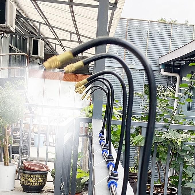 Site Fence Sprinkler System for Cooling/Dust Removal Greenhouse/Garden Irrigation Kit Versatile Outdoor Misting Cooling System with Nozzles &amp Hose(197inch/5m/16.4ft)