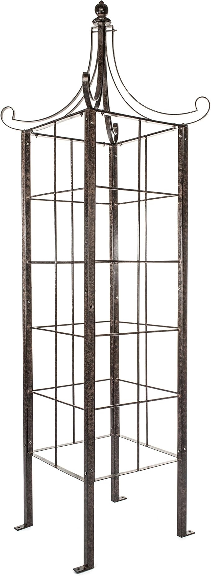 H Potter Garden Obelisk Trellis 7.5 FT Tall — 77-Lb Heavy Duty Iron for Climbing Roses Clematis Jasmine — Decorative Finial Ground Spikes Included Freestanding