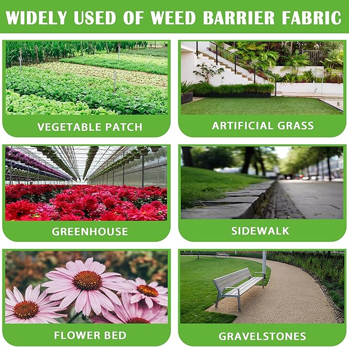 SUNTURF 6FT x 300FT Weed Barrier Control Fabric Ground Cover Membrane Garden Landscape Driveway Weed Block Nonwoven Heavy Duty Weed Block Gardening Ground Cover Mat
